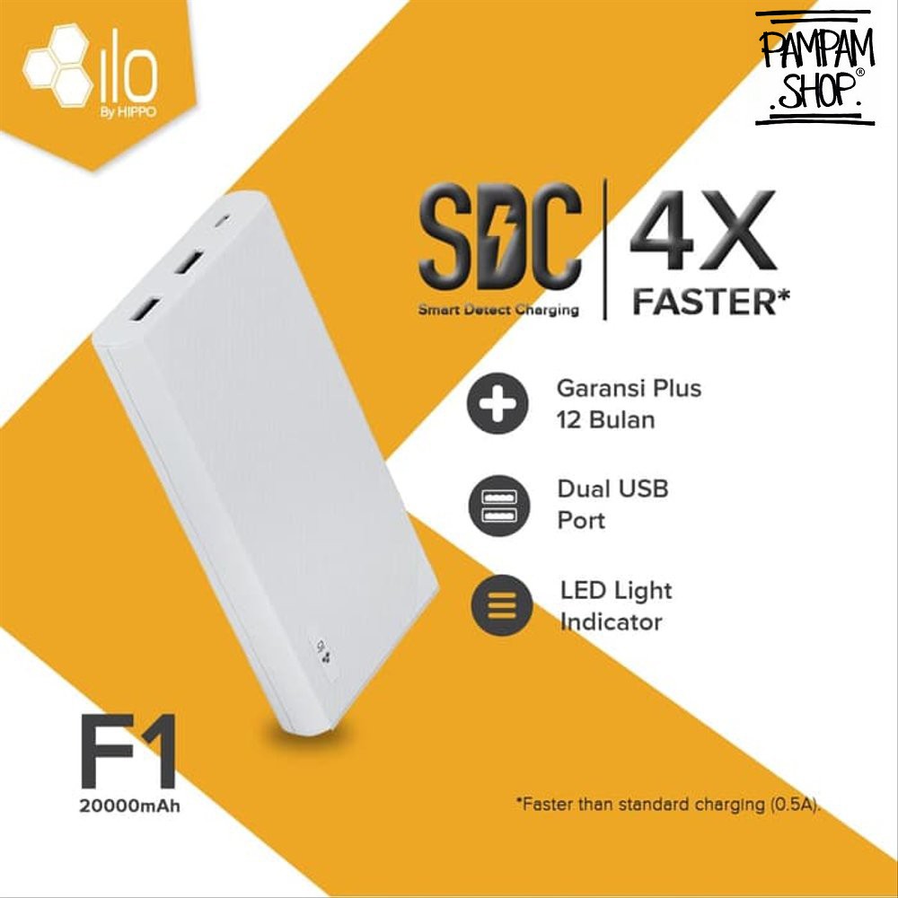 Hippo Power Bank ILO F1 20000MAH Simple Pack 2 Dual Output 2A Powerbank 20000 MAh Original Ori Hipo