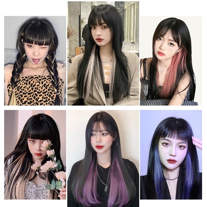 Wig / Rambut Palsu Wanita Model Korea Panjang Lurus + Klip 50cm Warna Gradasi