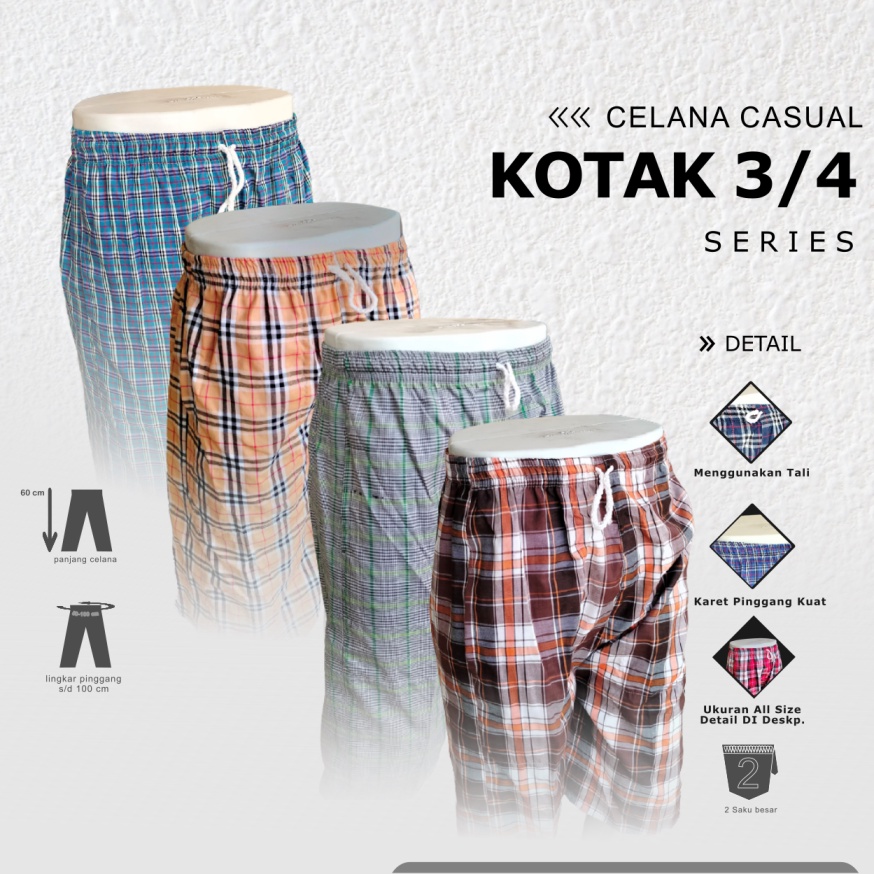 CELANA CASUAL KOTAK -KOTAK / CELANA CASUAL ALL SIZE / CELANA 3/4