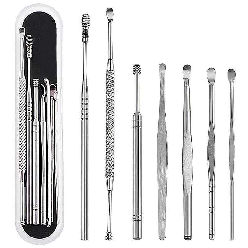 KR Korek Kuping Spiral Stainless Set Pembersih Telinga Melingkar Satu Set 7 Pcs Besi Stainless Steel Ear Wax Removal