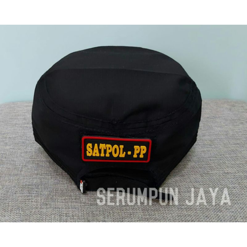 TOPI KOMANDO POL PP HITAM - TOPI SATPOL PP - TOPI POL PP KOMANDO 2 PATCH