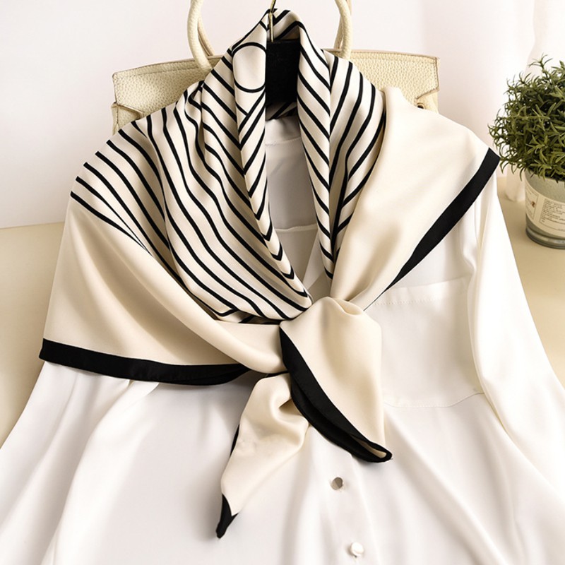 Scarf &quot;Maya&quot; 90x90 Motif Garis bahan Sutra Imitasi HIGH GRADE, Scarf Mewah