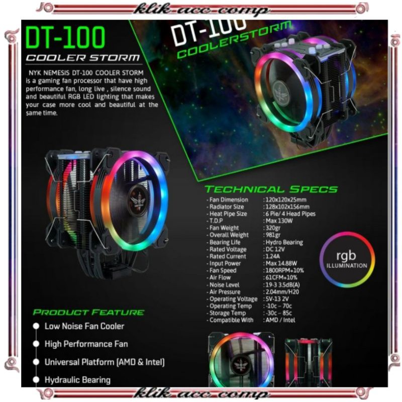 Fan Case Gaming NYK Nemesis Rainbow RGB 12CM/cooler cpu/cooler pc