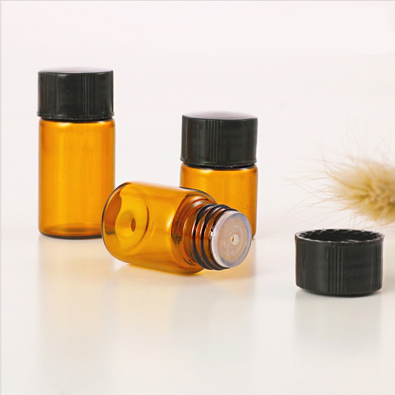 1/2/3ml Mini Travel Empty Amber Essential Oil Glass Bottle / Perfume Sample Test Brown Bottle / Refillable Seal Quid Container 1Pc