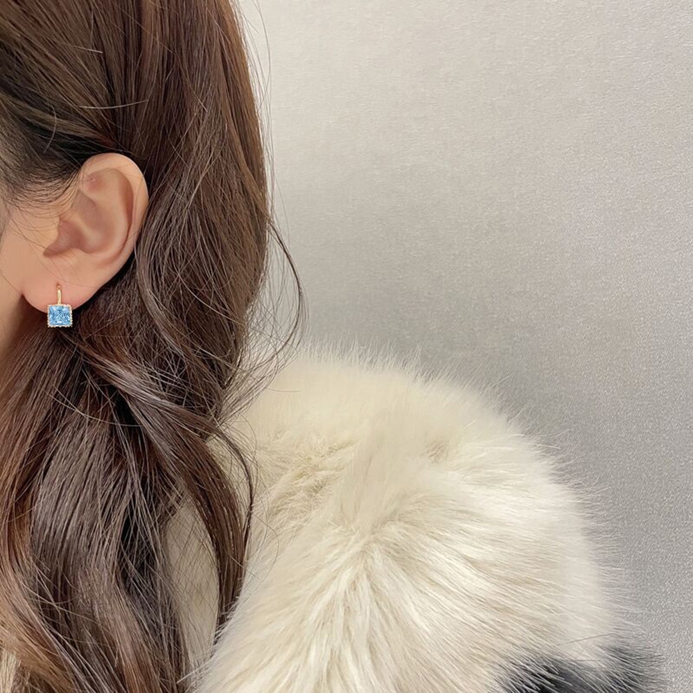 1 Pasang Anting Kait Bentuk Persegi Bahan Zirkon Warna-Warni Gaya Korea Untuk Wanita