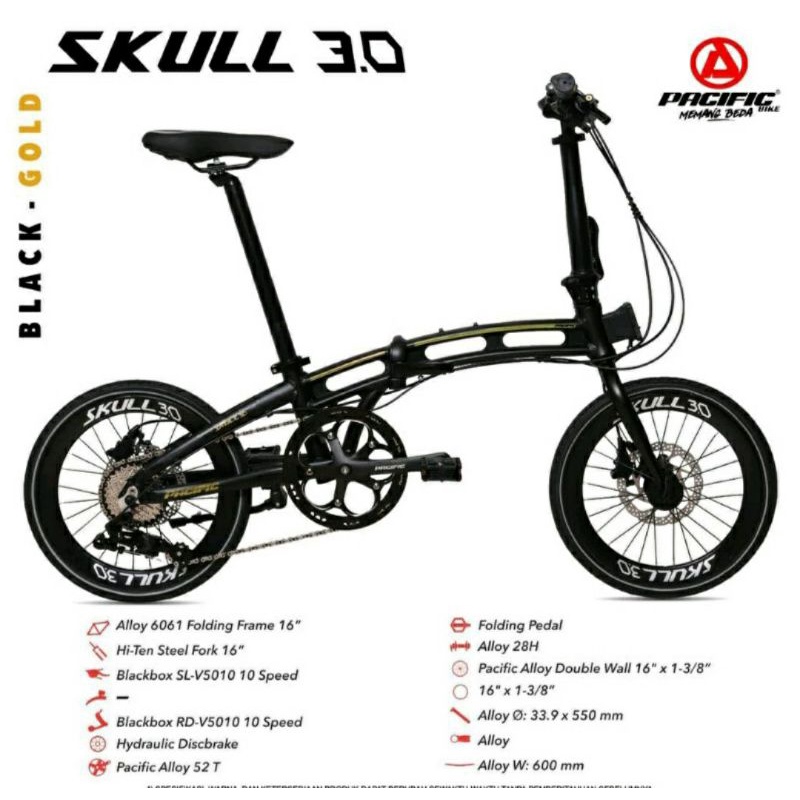 Sepeda Lipat 20 inch Pacific Skull 3.0 Alloy 10 Speed Hidrolik Double Disc