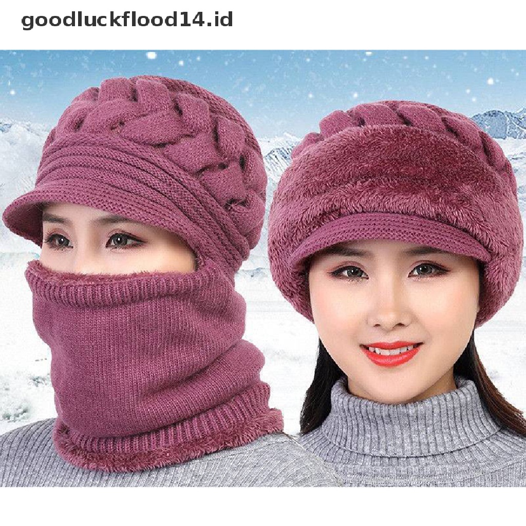 [OOID] Winter Female Lady Woolen Hat Thickening Warm Knit Beanie Scarf Crochet Cap  ID