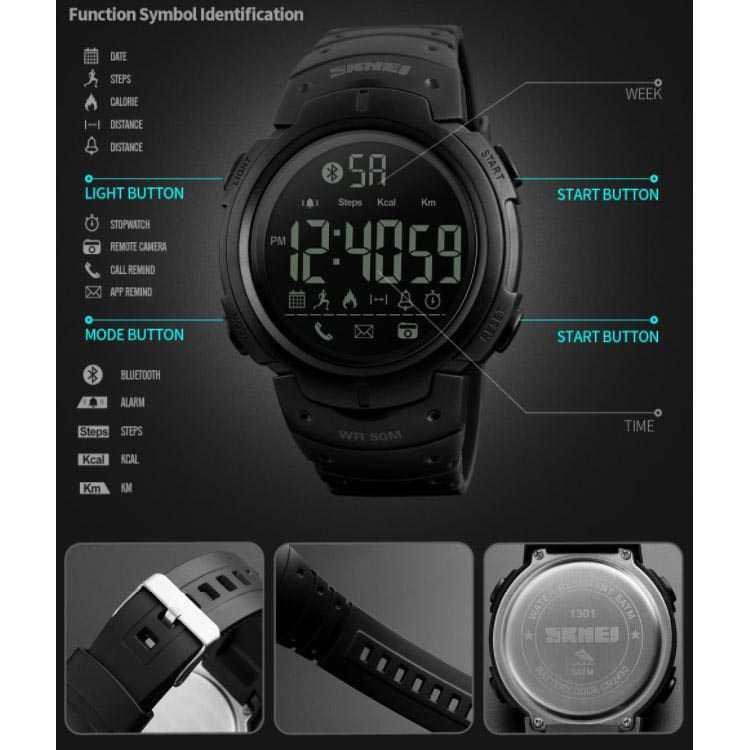 SKMEI Jam Tangan Olahraga Smartwatch Bluetooth - 1301 [Hitam]