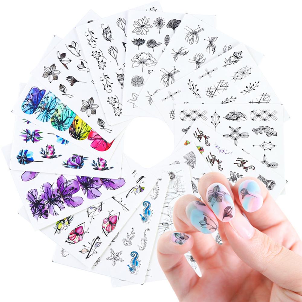 Timekey Stiker Kuku Motif Bunga / Kupu-Kupu / Daun Untuk Dekorasi Nail Art / Manicure A3K9