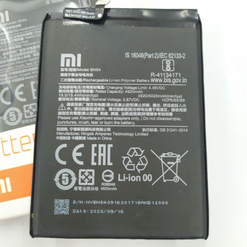 Battery Baterai Redmi Note 9 BN54 Kualitas Ori