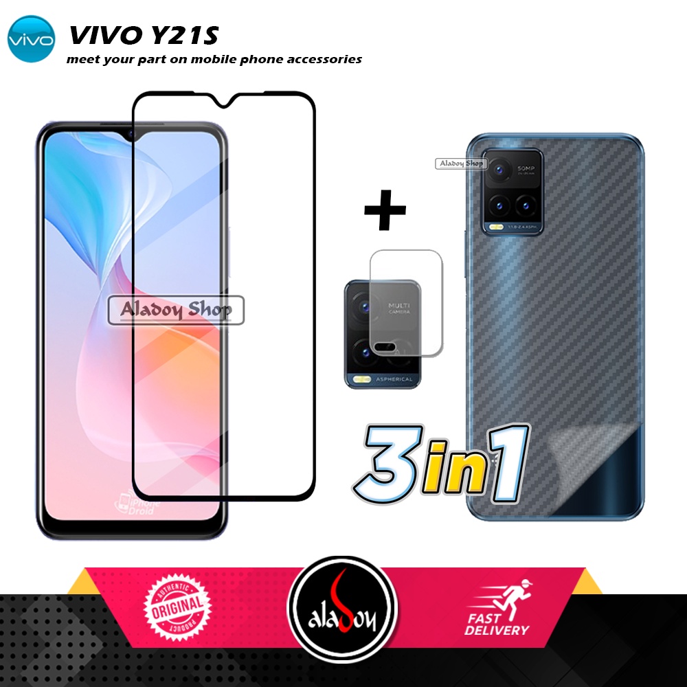 PAKET 3 IN 1 Tempered Glass Layar VIVO Y21S / Y33S Free Tempered Glass Camera dan Skin Carbon