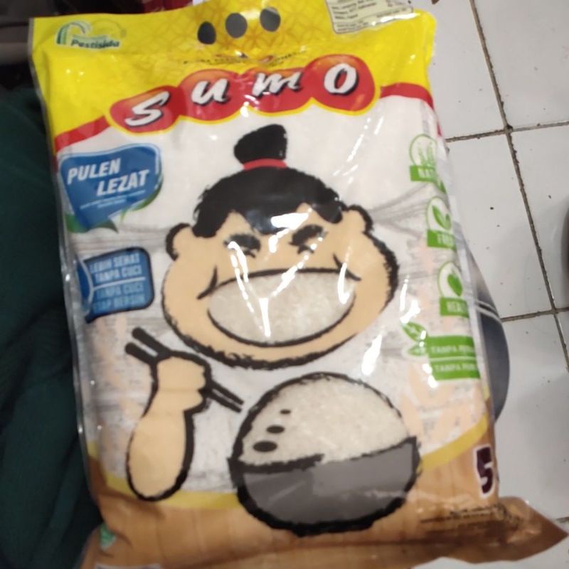 

Beras sumo kemasan warna kuning 5kg