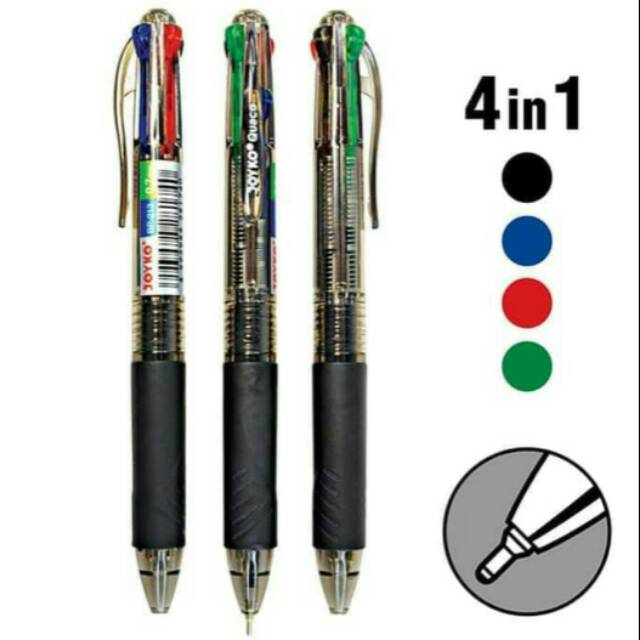 

PULPEN 4 WARNA 4 IN 1 HITAM BIRU MERAH HIJAU JOYKO QUACO BP-213 ORIGINAL SATUAN PER PCS