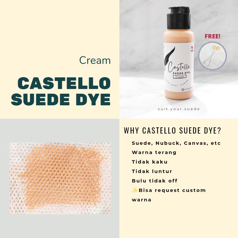 Castello suede dye CREAM tas sepatu suede nubuck kanvas