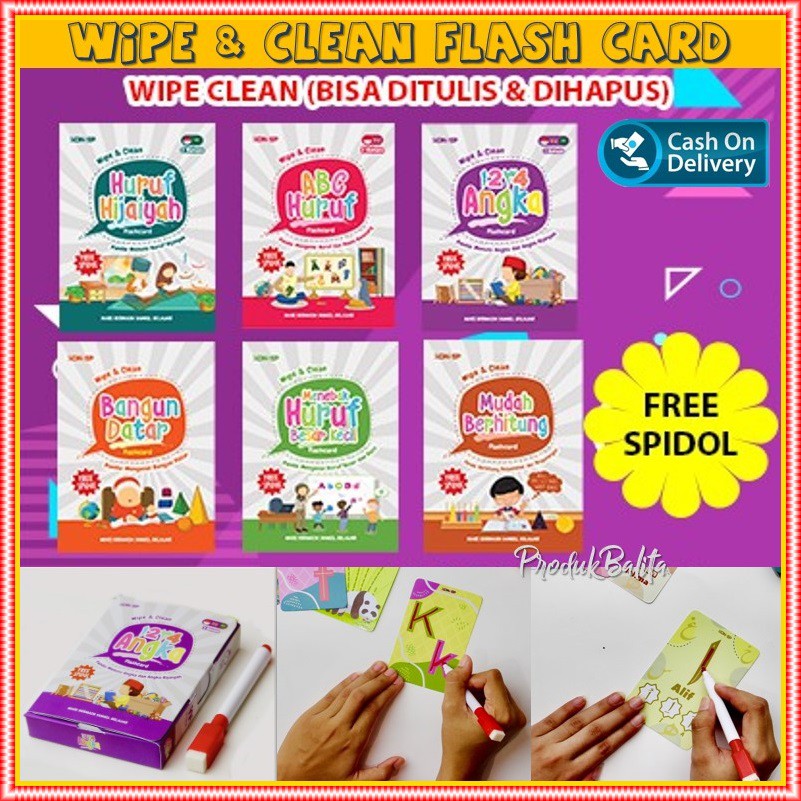 [FREE SPIDOL] Flashcard Wipe &amp; Clean Kartu Pintar Belajar Anak Balita Bisa DiTulis Dihapus