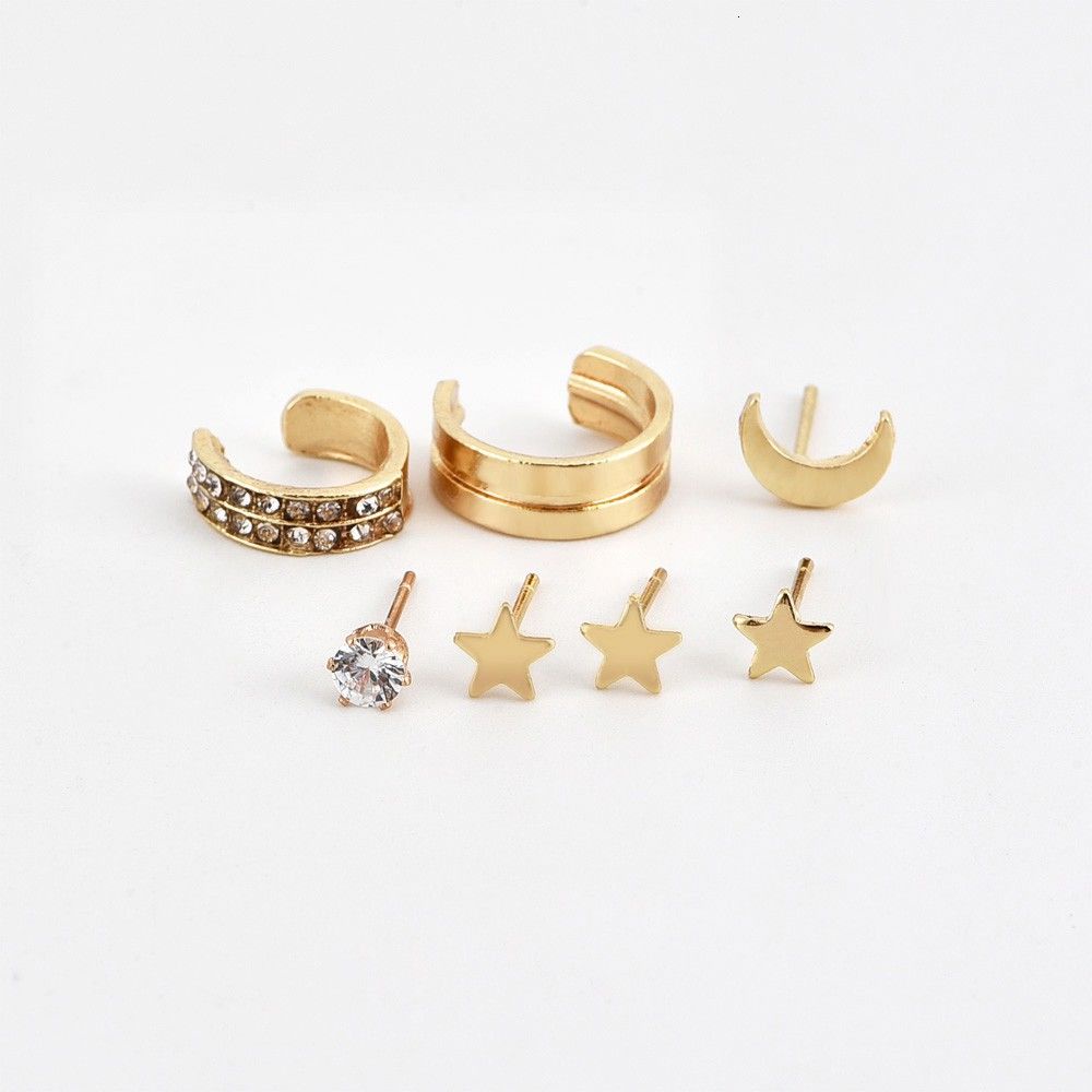 7 Buah/Set  Anting Fashion Crystal Star Moon Earrings Populer  Anting Tindik Studs