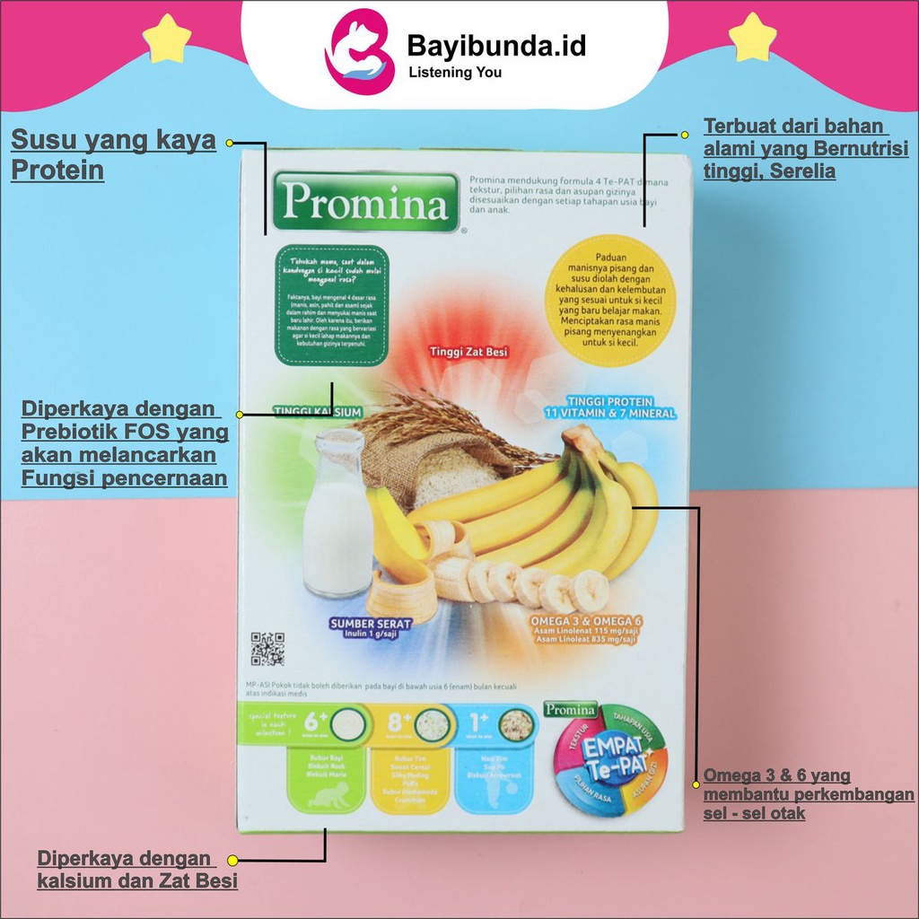 Promina Bubur Instan | Bubur Bayi Susu Mpasi | Makanan Bayi | 6 Bulan Keatas | 100gr | Milky Beras Merah | Pisang Susu