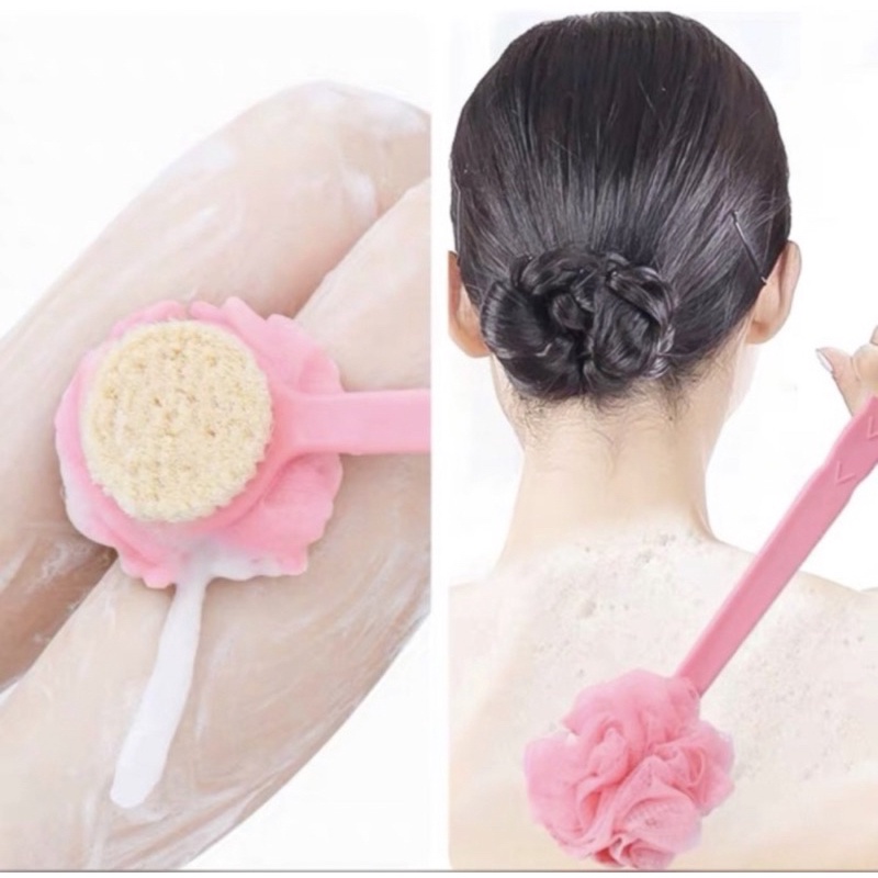Sikat Mandi 2 Sisi Untuk  Gosok Punggung / Shower Puff + Sikat Gosok Punggung Gagang Panjang