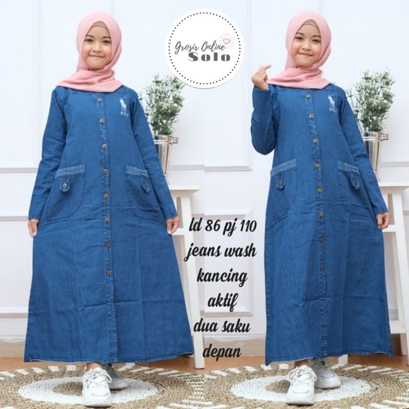 (BISA COUPLE) RAIRA MAXY | Dress Jeans Wanita dan Anak Usia 8-10th | Gamis Jeans Kekinian