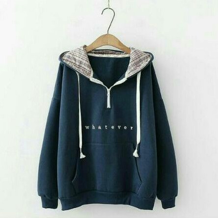 WHATEVER - Sweater Hoodie Wanita Korean Jaket  Keren Ada Saku Depan nya-4