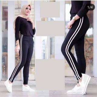  Celana  Jegging list putih celana  jegging garis  putih 