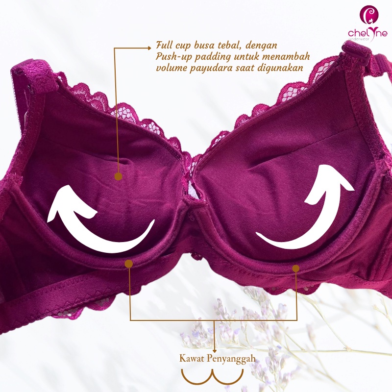 BH Chelyne Busa Tebal 2962 Push Up Full Brukat - Full Cup Bra Dengan Kawat Penyanggah