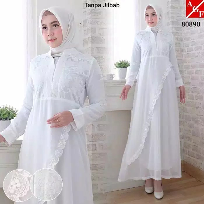 Baju Gamis Wanita/ Baju Syari Putih/ Gamis Putih Lebaran/ Gamis Wanita Muslim/ Umroh Haji