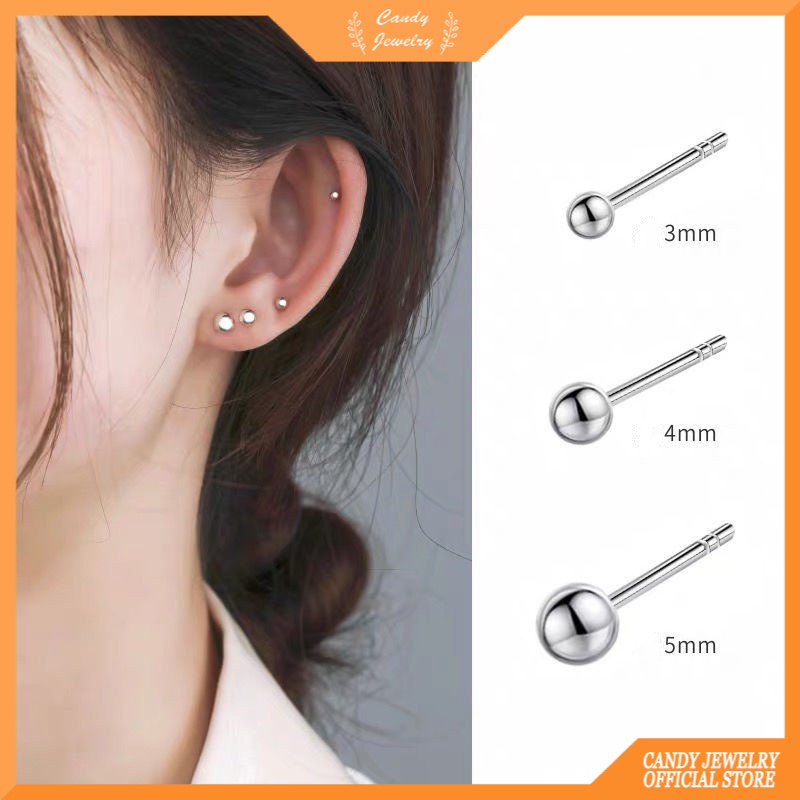 1 Pasang Anting Stud Mini Bahan S925 Silver Gold Plated Warna Hitam Ukuran 3 4 5mm Untuk Wanita