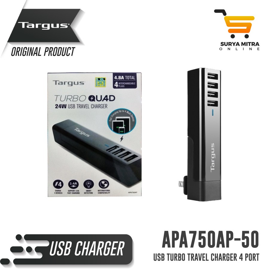 Targus APA750AP Turbo 4 Port USB Travel Charger With Changeable
