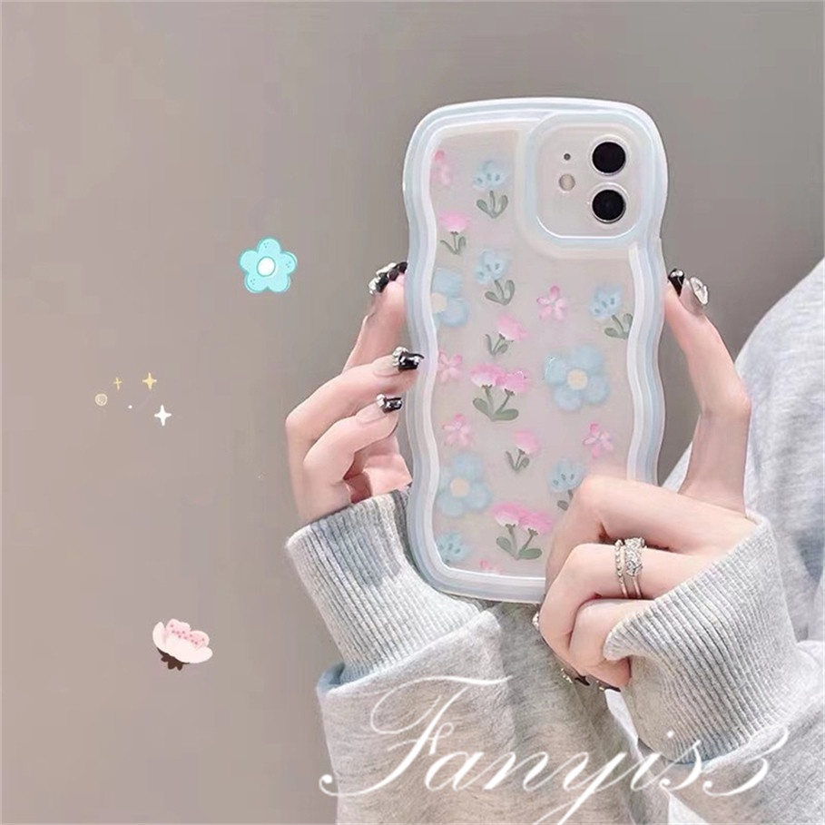 OPPO A78 A17 A77 A77s A57 A76 A96 A16 A16s A16k A15 A15s A54 A74 A55 A95 A94 A93 A53 A33 A32 A5 A9 2020 A3s A5s Reno 8T 7Z 7 6Pro 5 F11 F9Pro Soft Case Pelindung Motif Bunga Gelombang Untuk