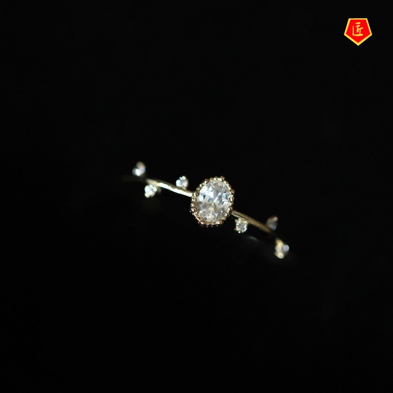 [Ready Stock]14K Gold Oval Slim Chic Branch Diamond Ring