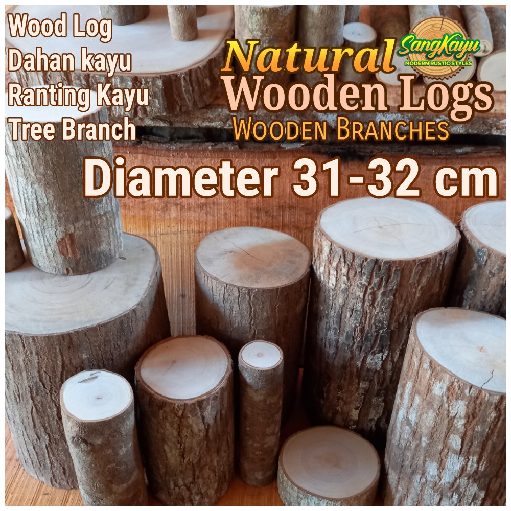 Kayu log kayu Dm 31-32 cm talenan bahan meja samping dekorasi hiasan