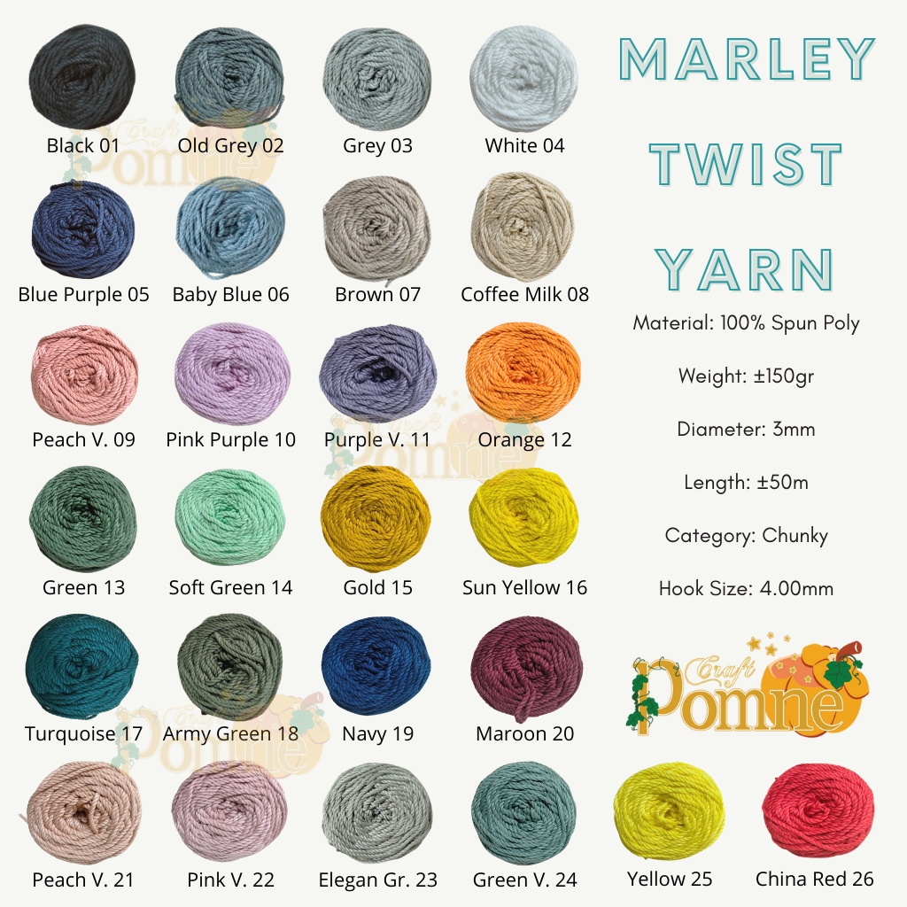 Marley Twist Yarn - Benang Makrame, Mengkilat, Benang Weaving