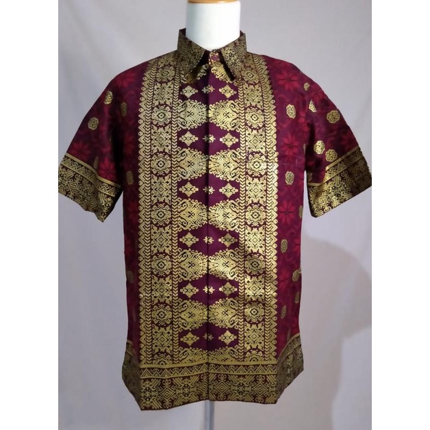Baju Batik Songket Palembang Merah Bintang Berantai ( Bisa Couple ) - Pria