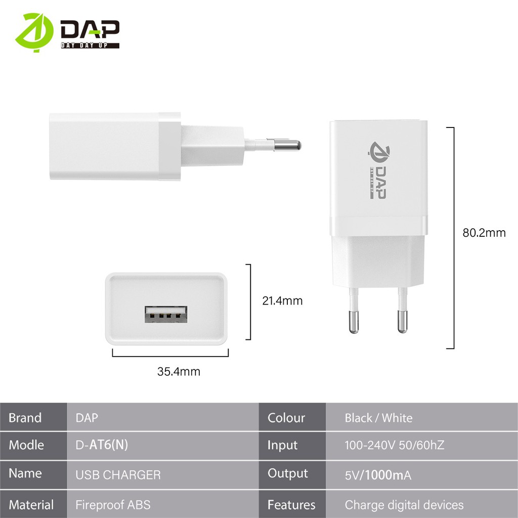 DAP D-AT6(N) Mini Travel Charger Single USB - 1 Toples 30 Pcs