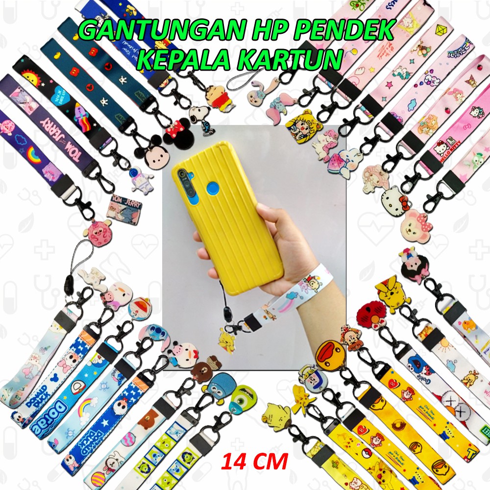 Gantungan Hp Kepala Character Pendek 14 Cm Tali Strap Lanyard Kartun Karakter