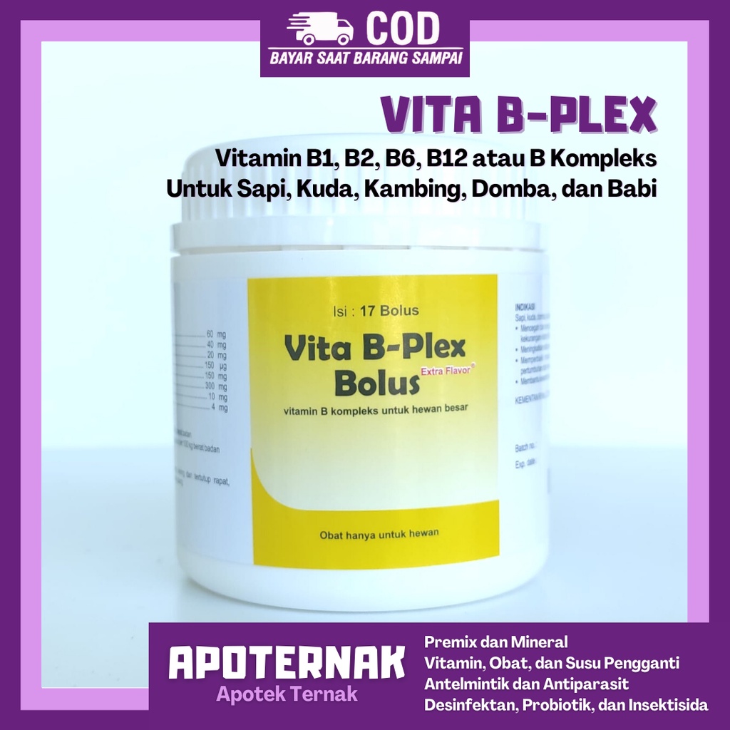 VITA B PLEX @17 Bolus (1 Pot) | Vitamin B1 B2 B6 B12 (B Komplek) Untuk Sapi Kambing Domba Kuda Babi | MEDION | Apoternak