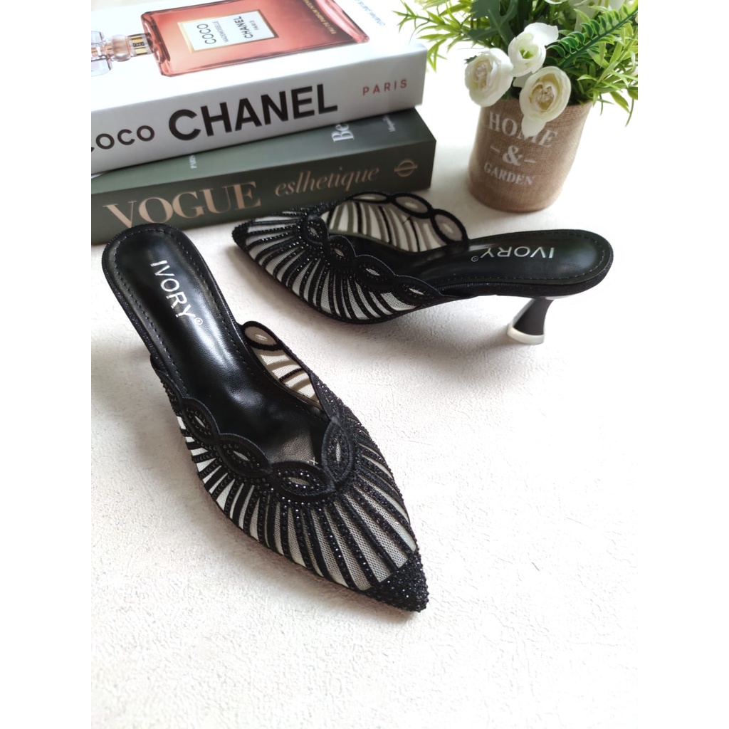 IVORY Sepatu Wanita Heels Mules Pesta Glitter X28-337