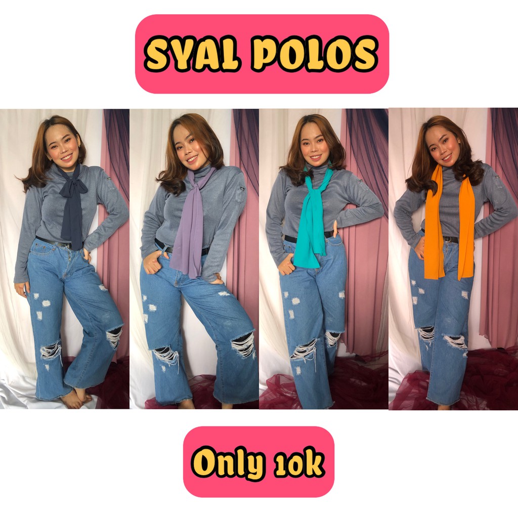 Syal Polos Motif Twilly Aksesoris Wanita Leher Batik Sifon Vintage