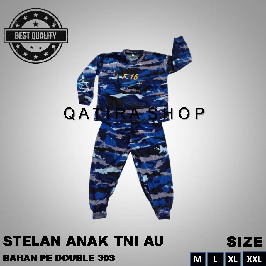 SETELAN BAJU KAOS PIYAMA ANAK LORENG ARMY TNI AU LENGAN PANJANG BAHAN KATUN PE DOUBLE
