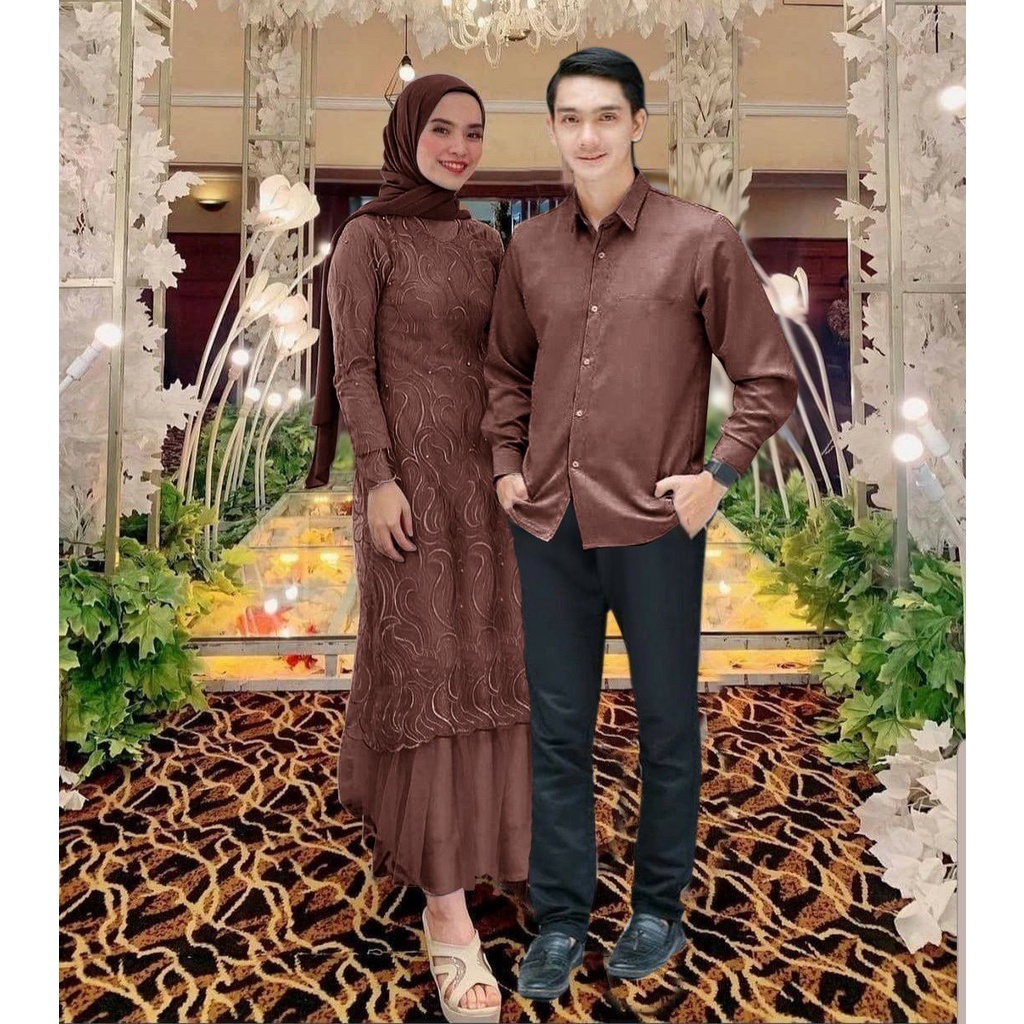 COUPLE GERALDINE / GAMIS BRUKAT DAN KEMEJA MOSCREPE / COUPLE PESTA / COUPLE KONDANGAN / GAMIS MUSLIM /GAMIS JUMBO / GAMIS TILE
