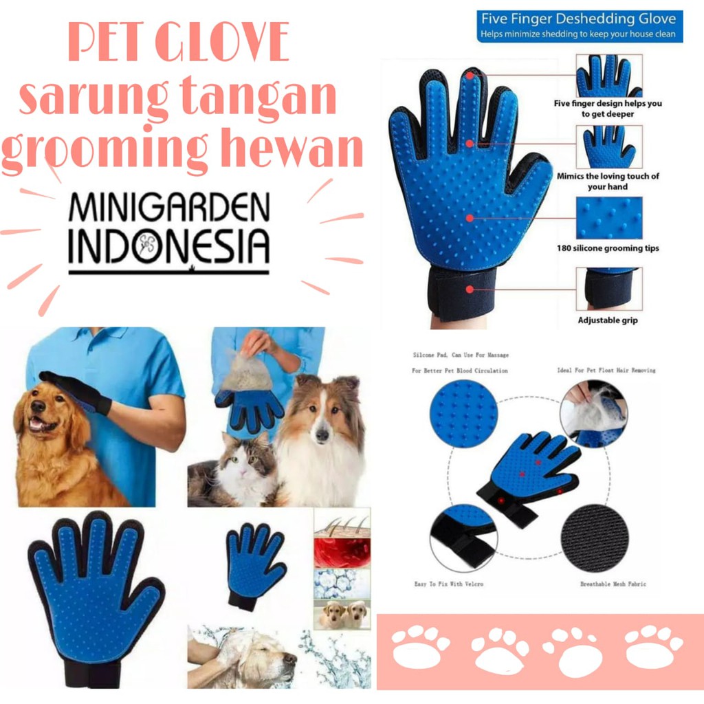 PET GLOVE SARUNG TANGAN BIRU sikat mandi grooming sisir bulu hewan kucing anjing hair brush removal