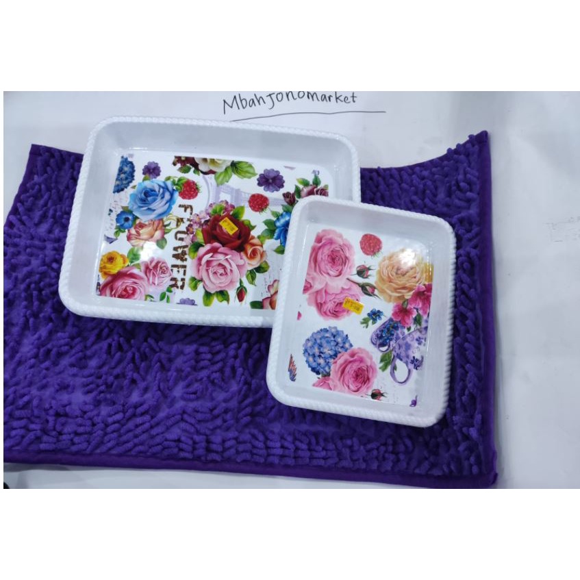 Food Tray Nampan Plastik segi empat motif Bunga