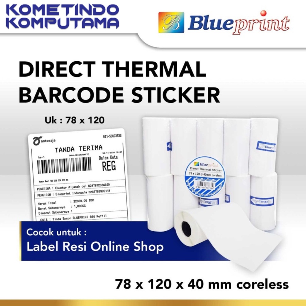 78x120 mm @40mm isi 76 Direct Thermal Sticker Portable Label Resi BLUEPRINT 78x120 mm @40mm isi 76 / Label Stiker