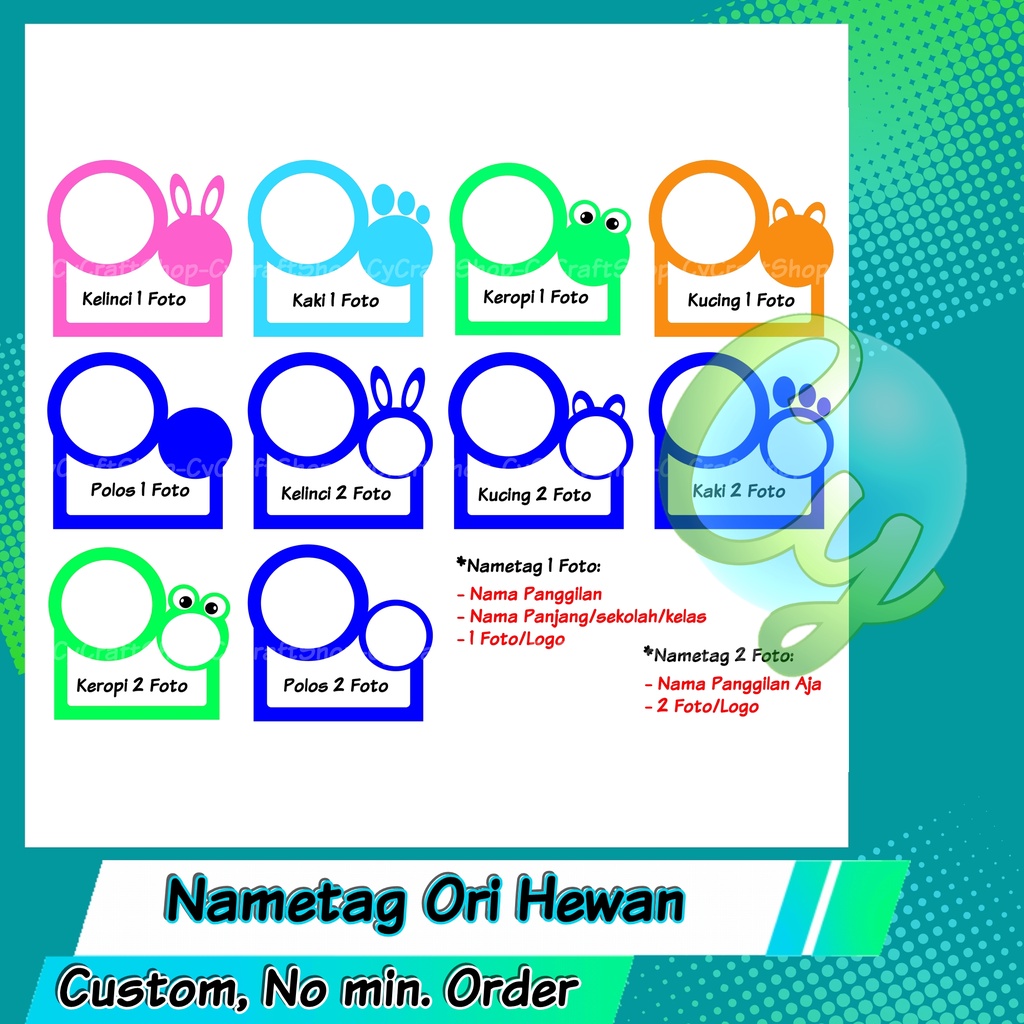 

(Cy) Name Tag Papan Nama Anak Bentuk Hewan Dengan Foto Custom