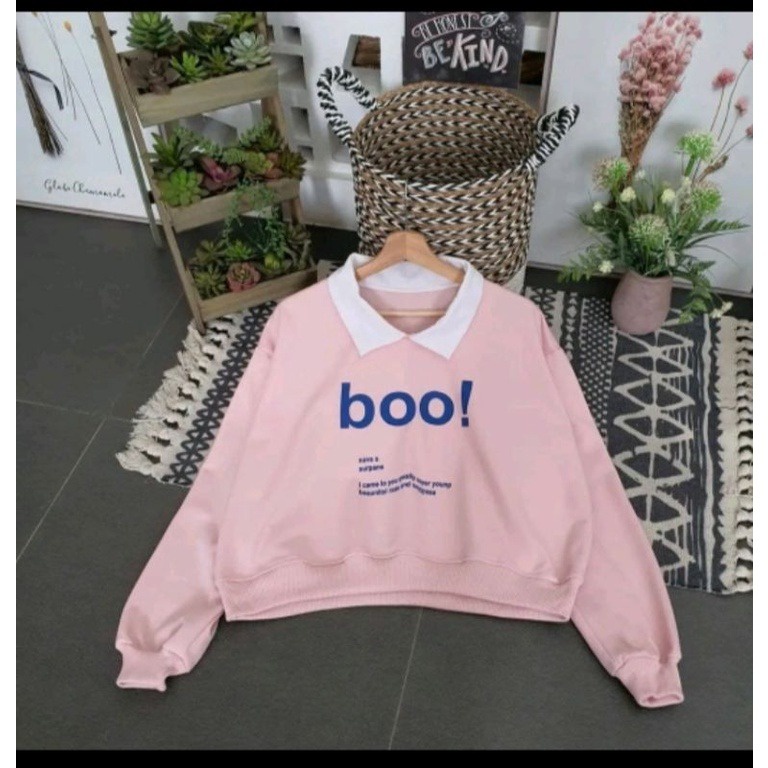 GSC - Sweater Oversize Wanita Kerah ASLI Motif BOO / Sweater Wanita kekinian