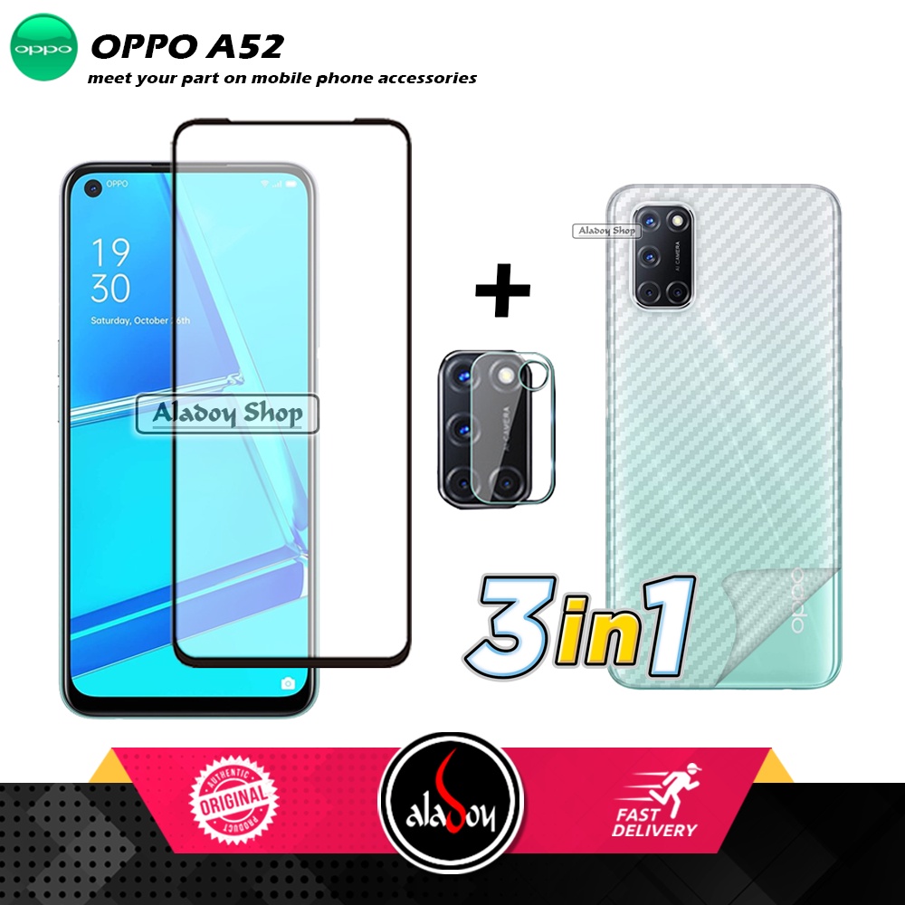 PROMO 3 IN 1 PAKET Tempered Glass Oppo A52 2020 / A92 2020 + Tempered Glass Camer Lens + Skin Carbon