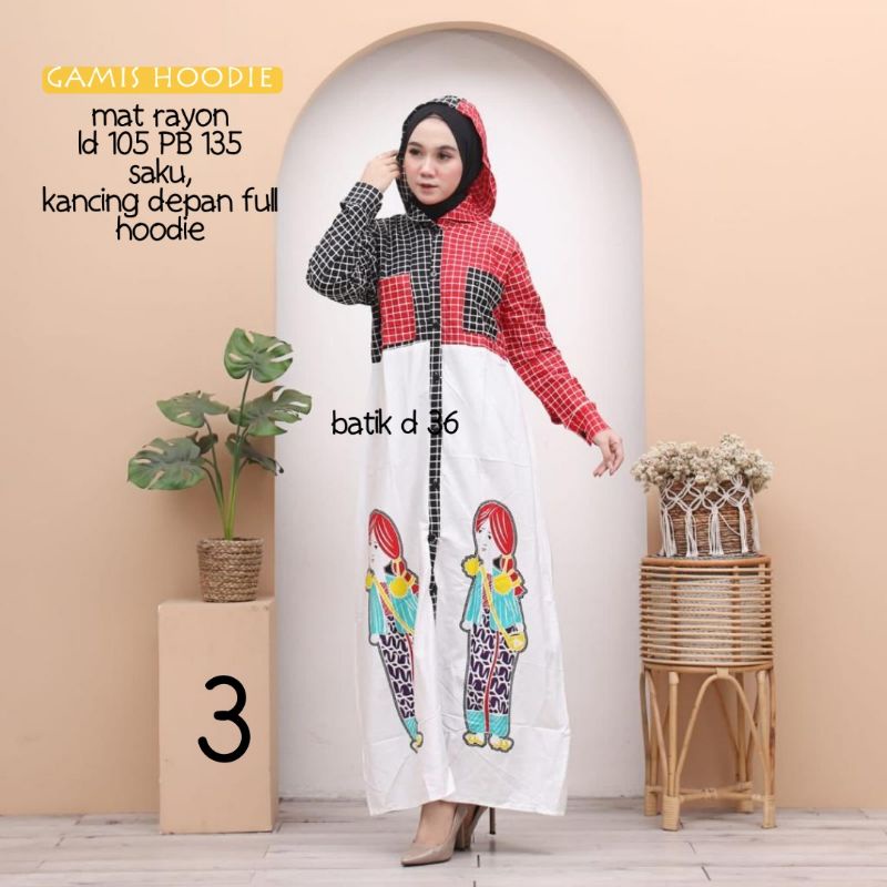 Gamis wanita hoodie kekinian murah rayon halus adem busui friendly ibu menyusui motif karakter tejo remaja motif polos muslim  baju tidur batik santai harian keren fashion modis Fesyen hq klewer bandung batik bumil kekinian modern terkini terbaru