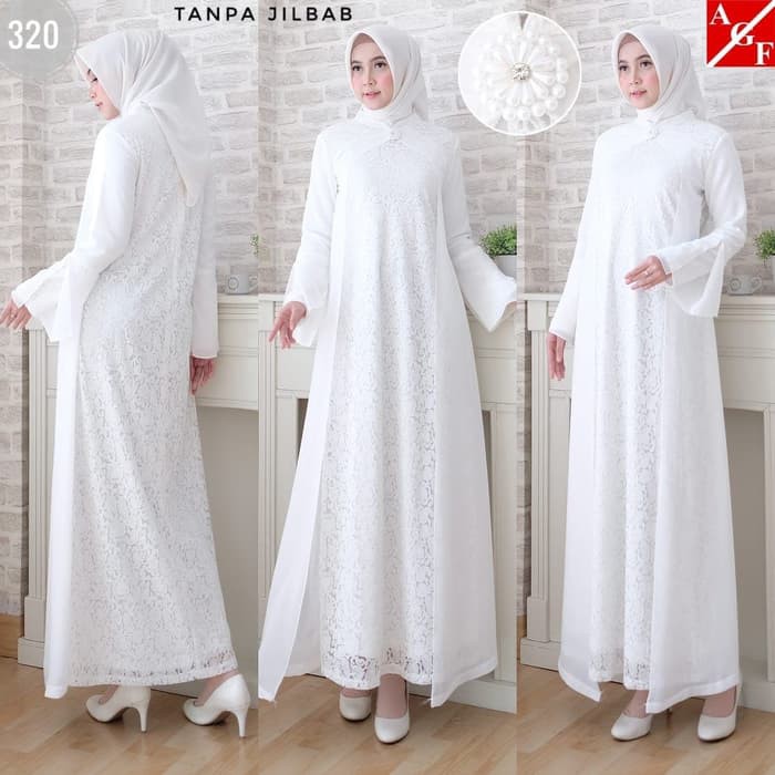 Gamis Putih Baju Gamis Putih Wanita /Muslim Terbaru /Gamis Wanita /Gamis Pesta 320 - Putih, M