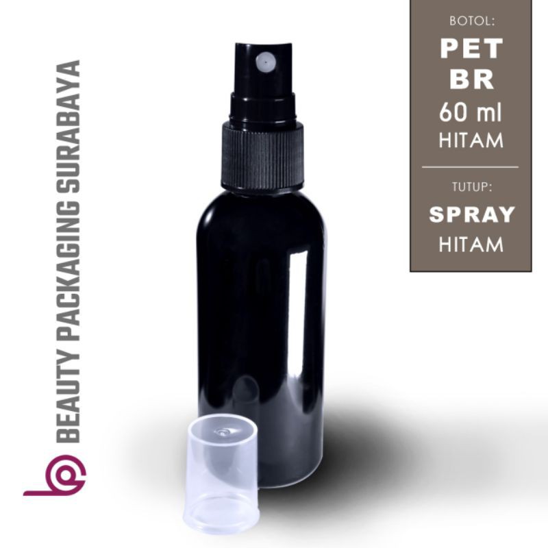 Botol Plastik PET 60ml BR Hitam Tutup  Spray